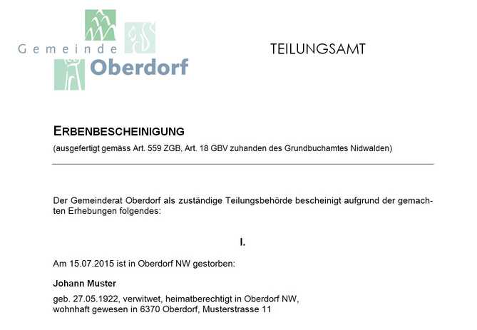 Erbenbescheinigung 